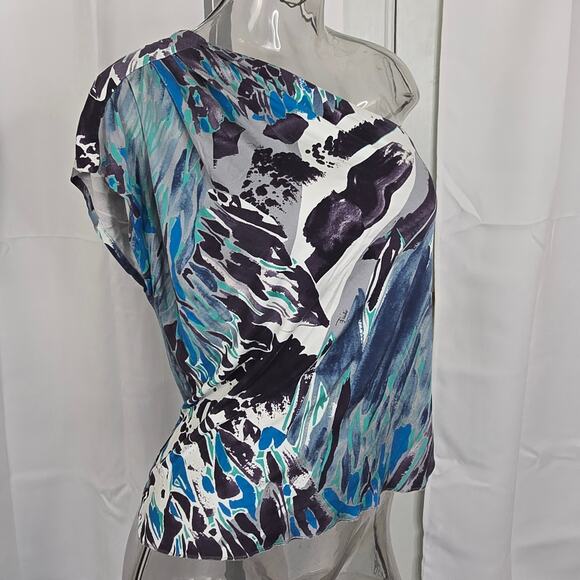 Silk One Shoulder Upcycled Halter Top US6 Needs Hem Repair - Picture 3 of 16